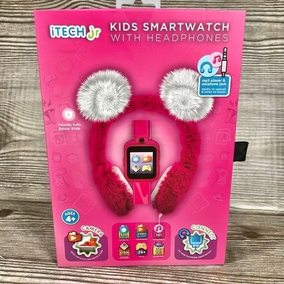 iTech Junior Girls Headphone & Smart Watch Set - Pink Pom Pom Z107 - Picture 1 of 10